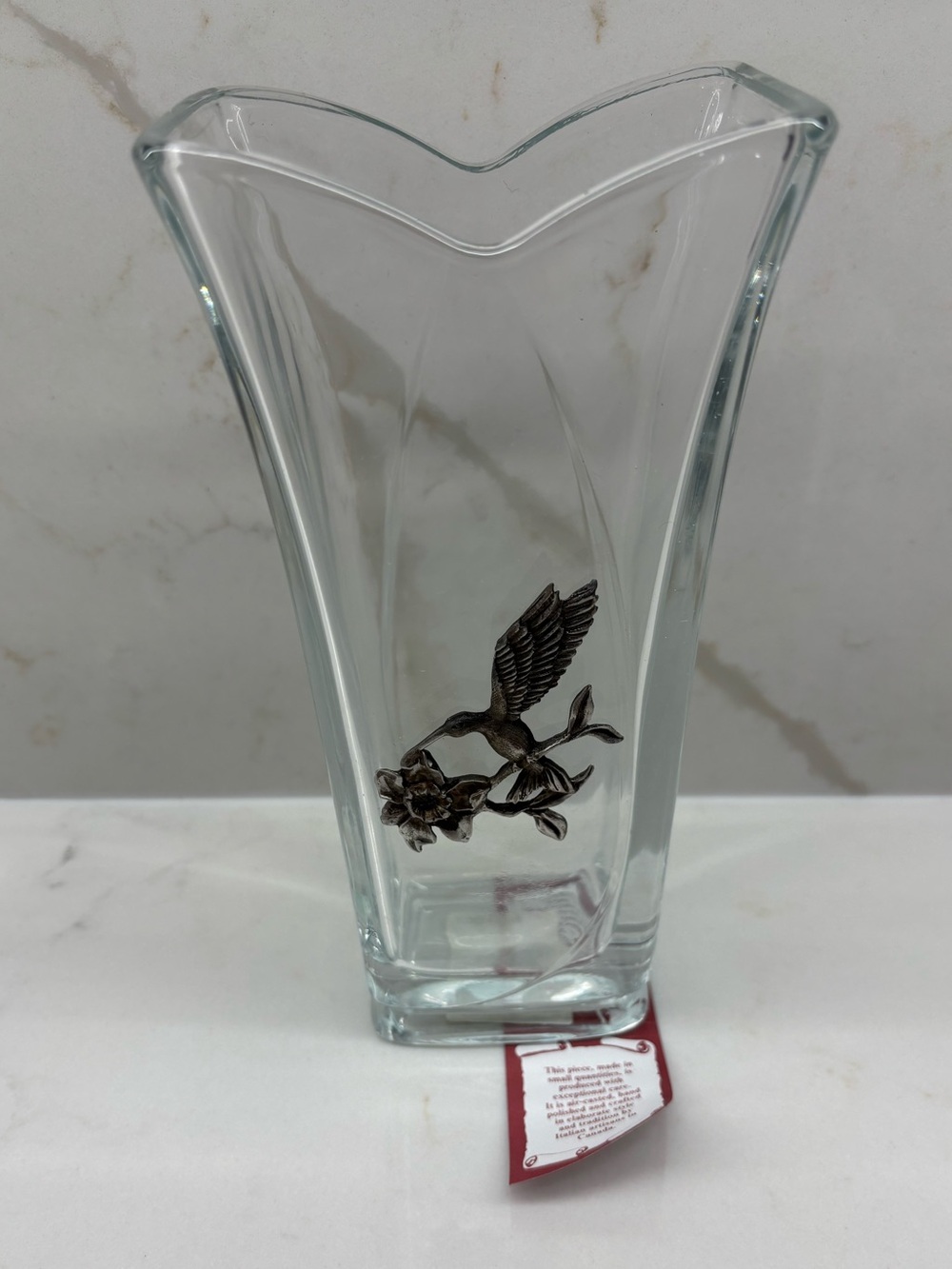 Vintage Bormioli Rocco Vinciana Glass Vase 3D Handcrafted Hummingbird Accent